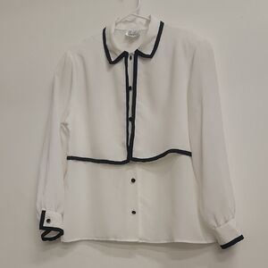 Leslie Fay White Blouse with Black Accents